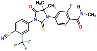 <span class="mw-page-title-main">Enzalutamide</span> Antiandrogen medication used in treatment of prostate cancer