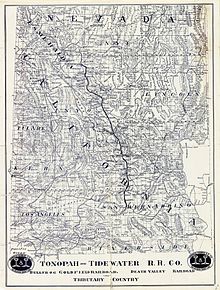 Map showing Tonopah Tidewater Railroad Company line from Ludlow California to Goldfield Nevada circa 1907.jpg