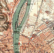 L'isola Margherita nel 1888: il ponte non era ancora collegato all'isola