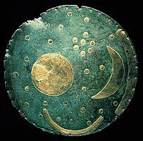 Nebra sky disk, discovered in Saxony Anhalt, Germany, Early Bronze Age, Únětice culture, LDA Sachsen-Anhalt. Photo by J. Lipták.