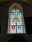 Stained-glass window with Vytautas the Great wearing Gediminas' Cap (left) in the Church of Vytautas the Great in Kaunas