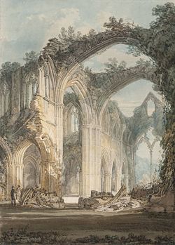 The Chancel and Crossing of Tintern Abbey, Looking towards the East Window by J. M. W. Turner, 1794 Turner Tintern1.jpg