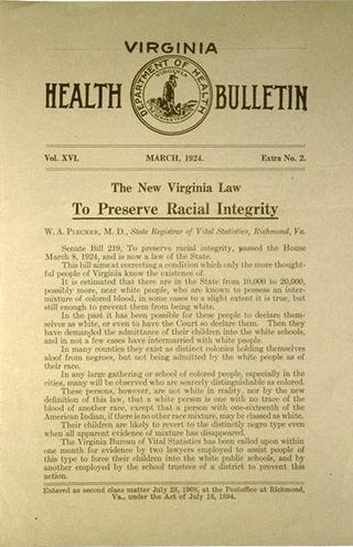 <span class="mw-page-title-main">Racial Integrity Act of 1924</span> Virginia anti-miscegenation law