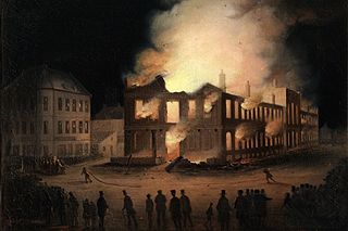 <span class="mw-page-title-main">Burning of the Parliament Buildings in Montreal</span> 1849 riots against the Rebellion Losses Bill in Montreal, then-Province of Canada