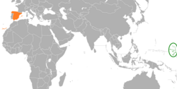 Map indicating locations of Marshall Islands and Spain