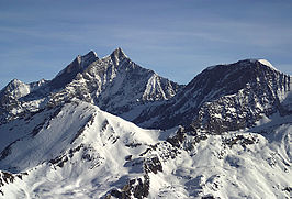 Van links naar rechts Dom, Täschhorn en Alphubel