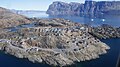 Aerial view of Salliaruseq Island and Uummannaq, photographed from Air Greenland Bell 212 helicopter during Uummannaq-Qaarsut flight