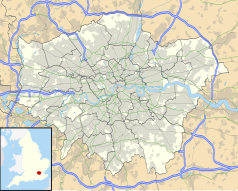 Mapa konturowa Wielkiego Londynu, blisko centrum u góry znajduje się punkt z opisem „The Forum”