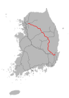 Route map of the Jungang line through South Korea