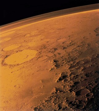 <span class="mw-page-title-main">Atmosphere of Mars</span> Layer of gases surrounding planet Mars