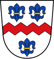 Gemeinde Ensdorf In Silber ein roter Zickzackbalken zwischen drei (2:1) blauen Lilien.