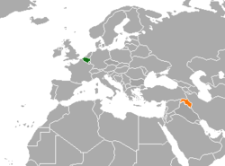 Map indicating locations of Belgium and Kurdistan Region