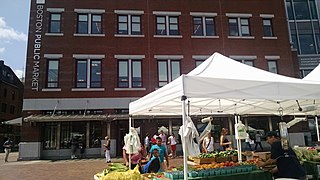 The twice-weekly farmers' market on the plaza adjacent to the building.