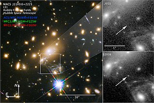 <span class="mw-page-title-main">MACS J1149 Lensed Star 1</span> Blue supergiant and second most distant star from earth detected in the constellation Leo