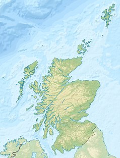 Mapa konturowa Szkocji, na dole nieco na lewo znajduje się punkt z opisem „Islay”