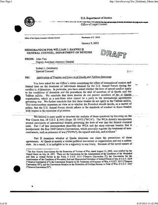 <span class="mw-page-title-main">Torture Memos</span> 2002 US government legal memoranda