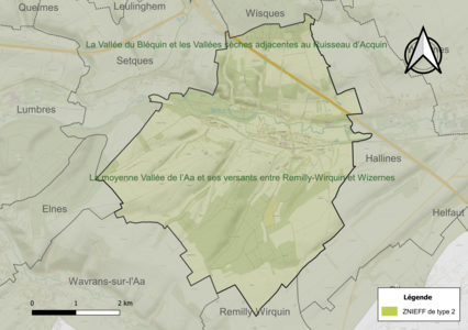 Carte de la ZNIEFF de type 2 sur la commune.