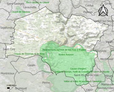 Carte des ZNIEFF de type 1 sur la commune.