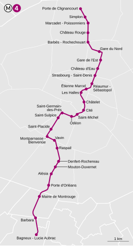 Parijse metrolijn 4 op de kaart