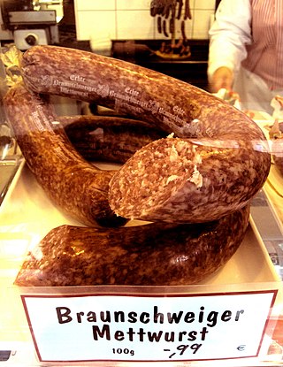 <span class="mw-page-title-main">Braunschweiger (sausage)</span> Sausage named after Braunschweig, Germany