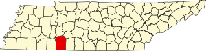 Map of Tennessee highlighting Wayne County