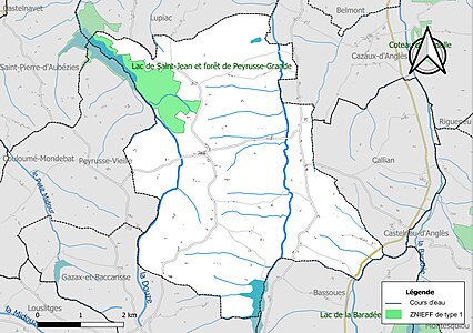 Carte de la ZNIEFF de type 1 sur la commune.