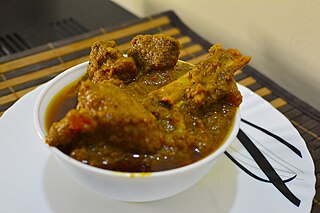 <span class="mw-page-title-main">Mutton curry</span> Curry dish that is prepared from mutton or chevon