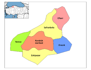 Mapa dos distritos da província de Karabük