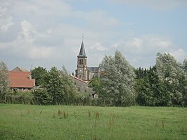 Gezicht op Réning / Reiningen im Salzgau waarop mede de Sint-Franciscuskerk te vinden is