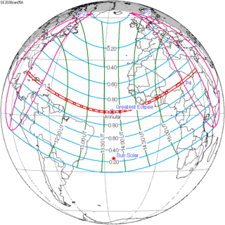 <span class="mw-page-title-main">Solar eclipse of January 5, 2038</span> Future annular solar eclipse