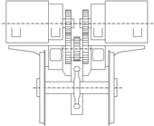 Sectioned view through the Winterthur Drive, showing the two coaxial motors, their drive gears to the layshaft below, then the third drive gear to the drive wheel on the axle