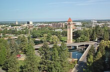 Riverfront Park is situated within an urban context in Downtown Spokane.
