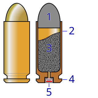 <span class="mw-page-title-main">Cartridge (firearms)</span> Pre-assembled firearm ammunition consisting of a casing, projectile, propellant, and primer