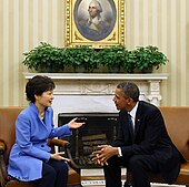 President Park Geun-hye and Barack Obama in May 2013