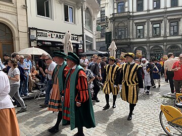 The procession of the Meyboom through the streets of Brussels