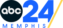 The ABC network logo next to a blue 24 in a geometric sans serif. The 4 is clipped by a diagonal slash in yellow. The word "Memphis" appears beneath the ABC logo and 24 numeral, also in blue.