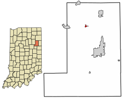 Location of Uniondale in Wells County, Indiana.