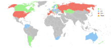 Et verdenskort, hvor landene er farvet efter antallet af cykelryttere i løbet fra det land. Italien, Spanien, Frankrig, Belgien, Rusland og USA havde mere end 10 ryttere hver, mens andre lande - mestendels fra Vesteuropa, men også i Sydamerika, Canada, Australien og Sydafrika, havde et mindre antal ryttere med.