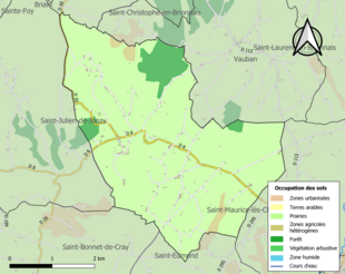 Carte en couleurs présentant l'occupation des sols.