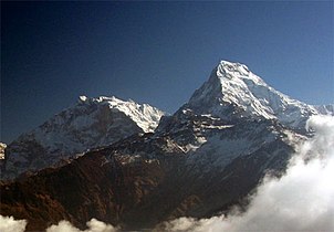 Annapurna I (centre) and South (right) as seen from Poon Hill