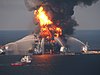 Workers fight the fire on the Deepwater Horizon, 21 April 2010.