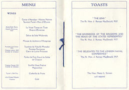 Menu lors du traité naval de Londres de 1930.