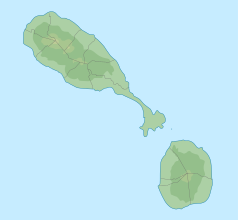 Mapa konturowa Saint Kitts i Nevis, na dole po prawej znajduje się punkt z opisem „Nevis”