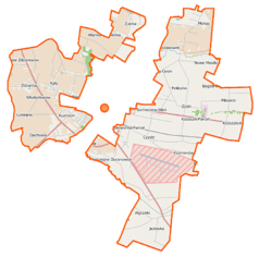 Mapa konturowa gminy wiejskiej Sochaczew, po prawej znajduje się punkt z opisem „Kożuszki-Parcel”