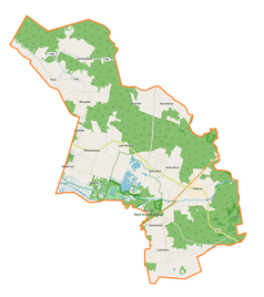 Mapa konturowa gminy Stary Brus, u góry po lewej znajduje się punkt z opisem „Hola, cerkiew św. Antoniego Pieczerskiego i św. Męczennicy Paraskiewy”