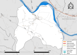 Carte en couleur présentant le réseau hydrographique de la commune