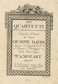 Cover page from Artaria's publication of Mozart's Six String Quartets.