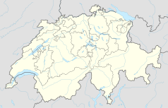 Mapa konturowa Szwajcarii, u góry nieco na prawo znajduje się punkt z opisem „Ellikon an der Thur”