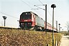 Passenger train showing the red/black livery introduced in 1972