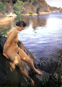 Woman bathing at Sandhamn, 1906